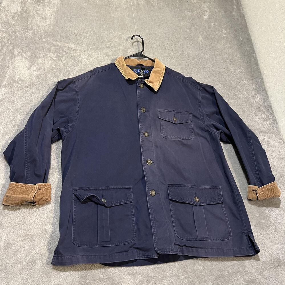 Old Navy Field Jacket Mens Large Navy Cotton Chore Coat Corduroy Collar Workwear